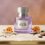 A bottle of Amber Haze, a premium warm amber vanilla fragrance.