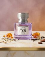 A bottle of Amber Haze, a premium warm amber vanilla fragrance.