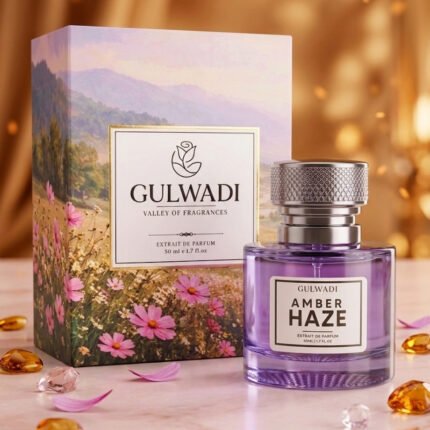 A bottle of Amber Haze, a premium warm amber vanilla fragrance.