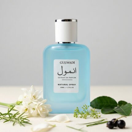 A bottle of Anmool, a luxurious white floral fragrance for women.