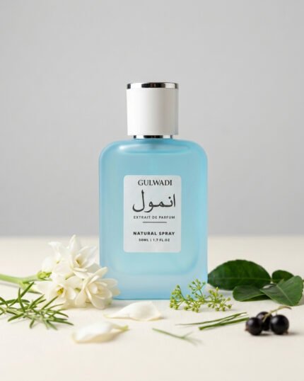 A bottle of Anmool, a luxurious white floral fragrance for women.