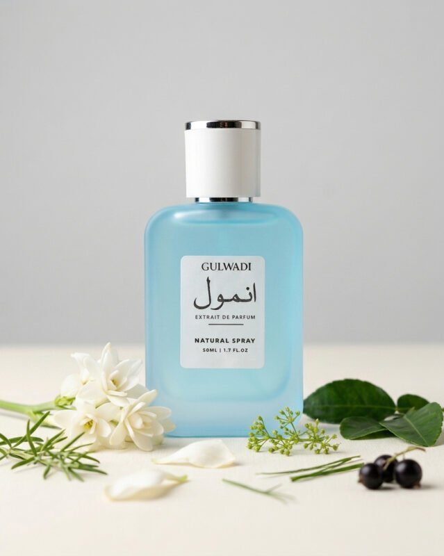 A bottle of Anmool, a luxurious white floral fragrance for women.