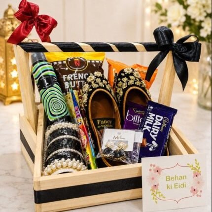 A festive gift basket for sisters, perfect for Eidi gift delivery Lahore.