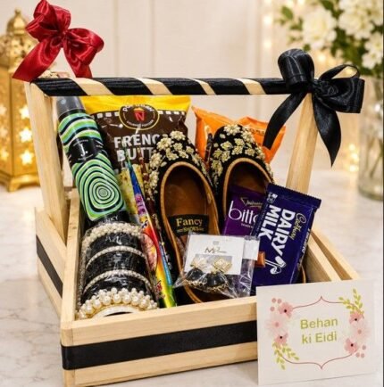 A festive gift basket for sisters, perfect for Eidi gift delivery Lahore.
