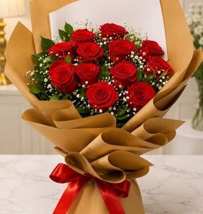 A vibrant Classic Red Rose Bouquet, perfect for red rose delivery Lahore.