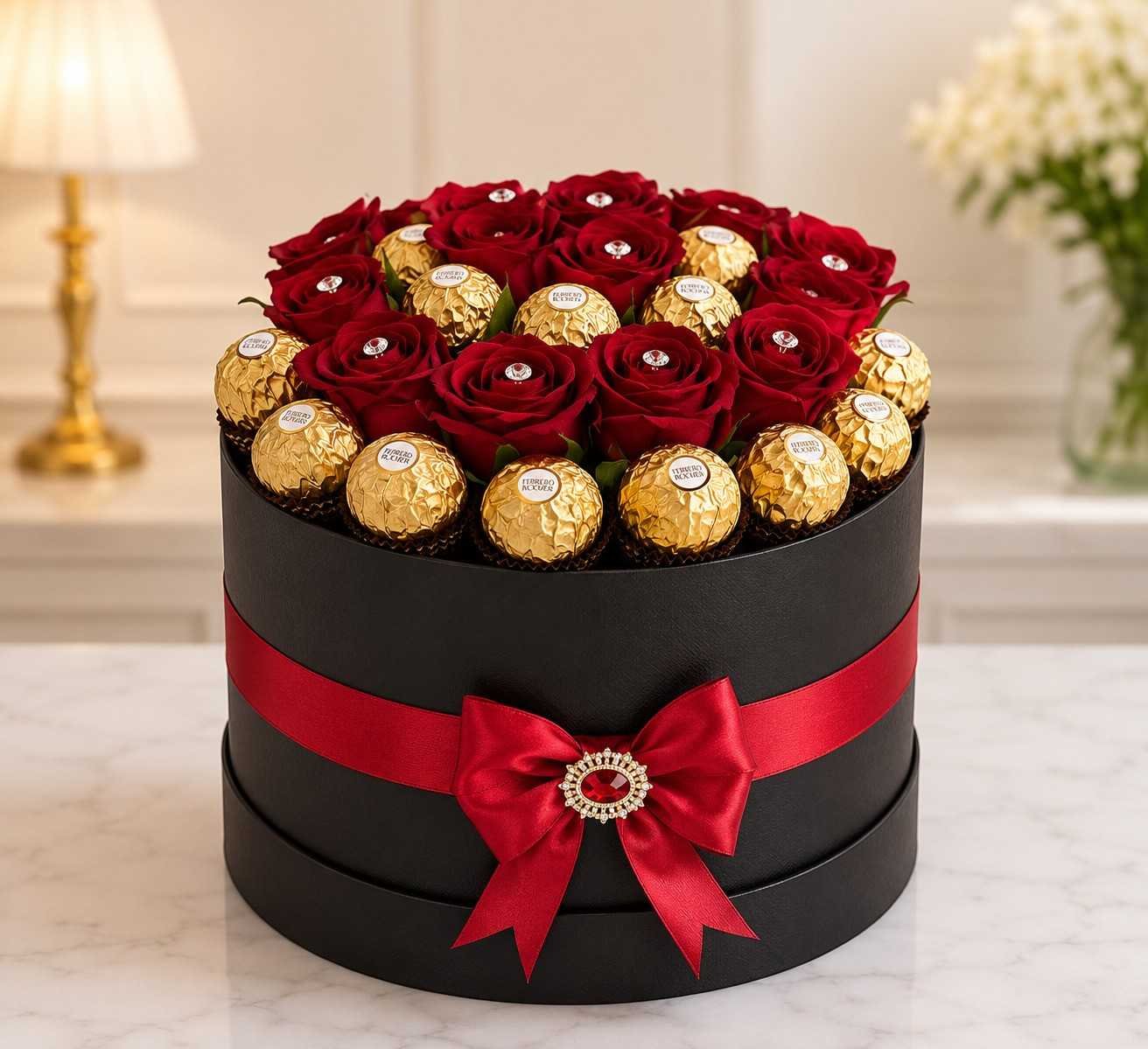 Ferrero-Rose-Box A luxurious Ferrero Rose Box, perfect for gift delivery in Lahore.