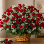A massive red rose basket available for Flower delivery Lahore.