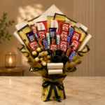 A grand luxury chocolate bouquet Lahore featuring mixed chocolate bars.