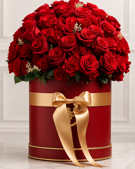 Red Rose Box Arrangement A luxury red rose box arrangement for Flower delivery Lahore.