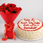 Red roses and cake for Cake and flower delivery in Lahore.