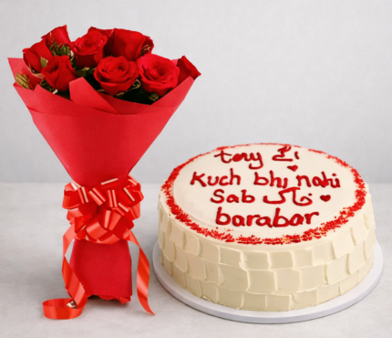 Red roses and cake for Cake and flower delivery in Lahore.