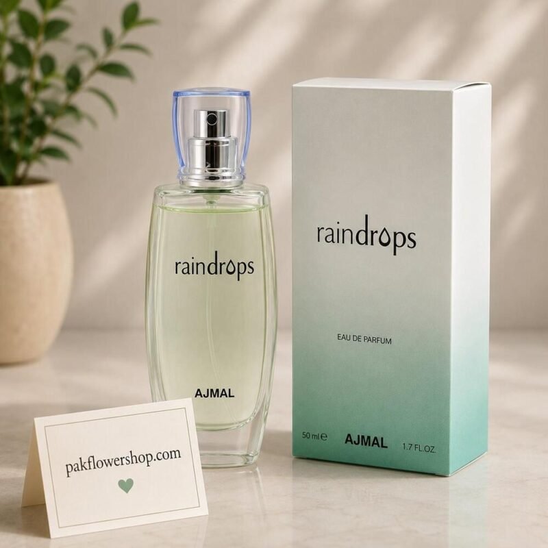 Ajmal Raindrops perfume bottle and box premium cologne shops Lahore