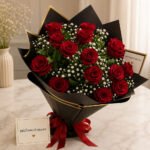 Red roses black gold paper flower shop Lahore