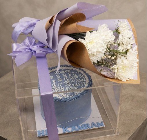 Bespoke calendar cake and flower hamper, a favorite from our online gift shop Lahore.