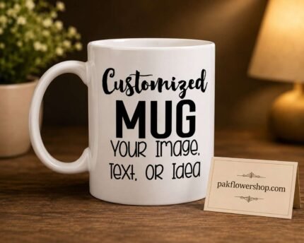 Custom ceramic coffee mug styled for personalized gifts Lahore