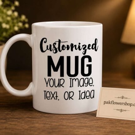 Custom ceramic coffee mug styled for personalized gifts Lahore
