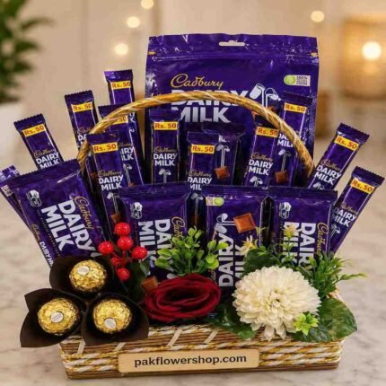 A beautiful chocolate hamper prepared for professional chocolate gift delivery.