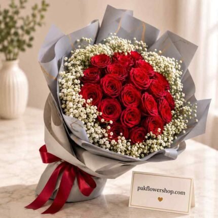 Lush red rose bouquet express flower delivery Lahore