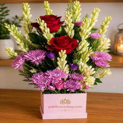 Elegant Floral Box Arrangement is available for fresh flower delivery Lahore.