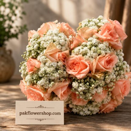 Traditional fresh peach rose gajra styled for wedding event planning Lahore