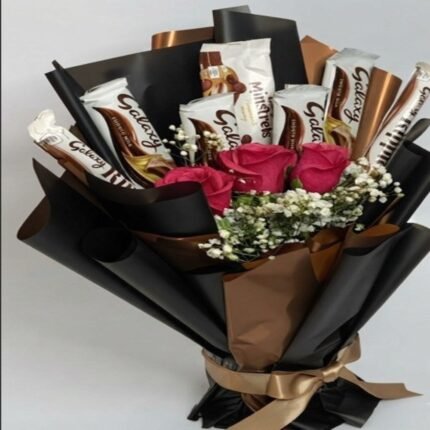 A luxurious chocolate and rose arrangement for premium gifts Lahore.