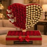 Heart-shaped rose and chocolate arrangement from our gift shop in Lahore.
