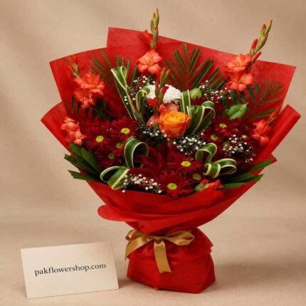 Vibrant Red Celebration flower bouquet Lahore