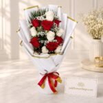 Use Red White Rose Bouquet , in our anniversary flowers delivery service.