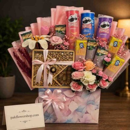 Fresh snack and flower box for gift delivery Lahore