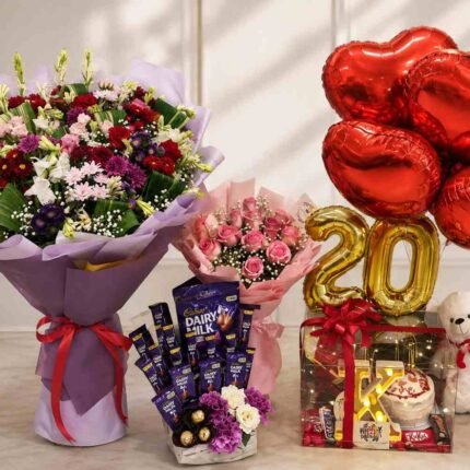 birthday gift combo Lahore with flowers, chocolates, cake, balloons and teddy