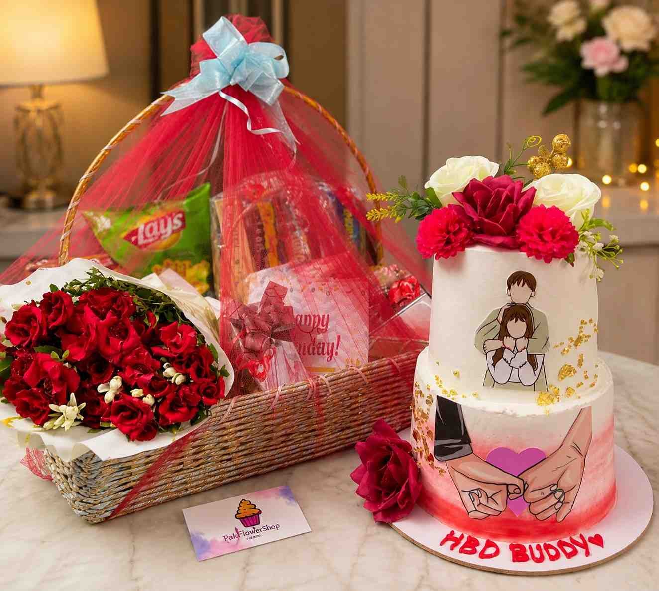 Birthday Gift Combo Lahore Birthday Gift Combo Lahore with cake, roses, and gift hamper