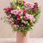 Fresh flower arrangement Lahore with pink chrysanthemums, lilies and roses