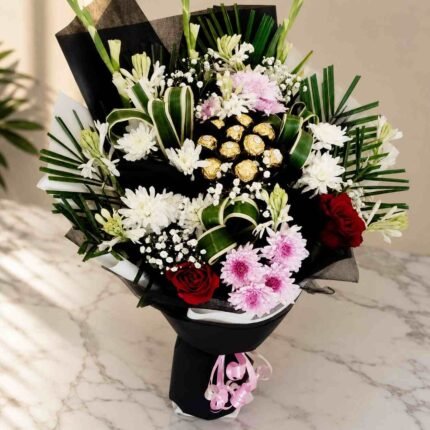 Chocolate Flower Bouquet Lahore with Fresh Flowers and Chocolates