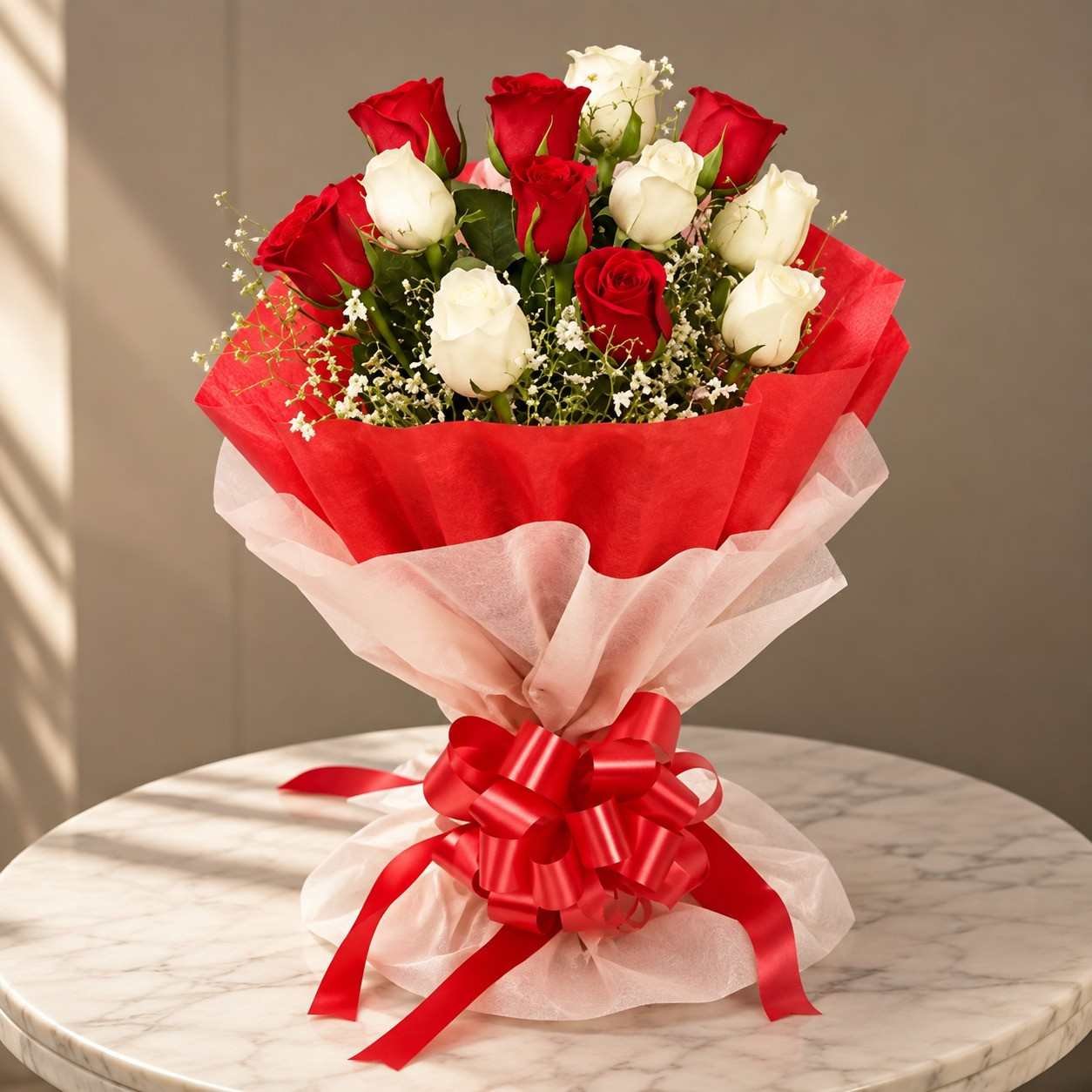 Red and White Rose Bouquet Lahore Red and white rose bouquet Lahore for birthdays and anniversaries