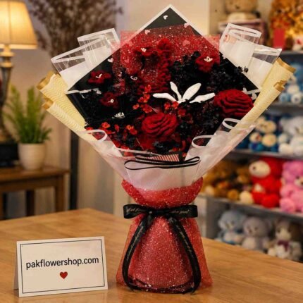 Luxury Gift Bouquet Lahore with handcrafted crochet flowers and elegant wrapping.