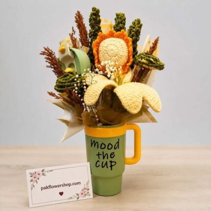 Crochet Flower Mug Pakistan with Handmade Floral Arrangement