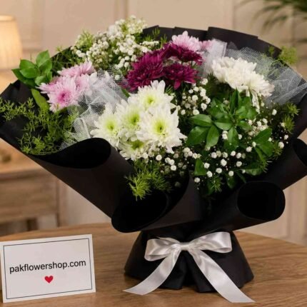 Mixed Flower Bouquet Lahore with fresh chrysanthemums and premium wrapping.