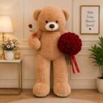 Giant stuffed toy holding red roses for teddy bear delivery Lahore