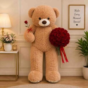 Giant stuffed toy holding red roses for teddy bear delivery Lahore