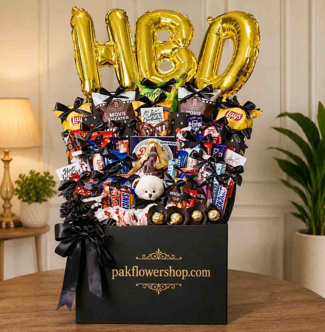 Birthday Gift Hamper birthday gift hamper with chocolates and HBD balloons