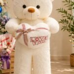 Giant teddy bear Lahore with Love You heart cushion