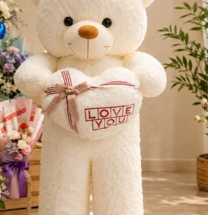 Giant teddy bear Lahore with Love You heart cushion