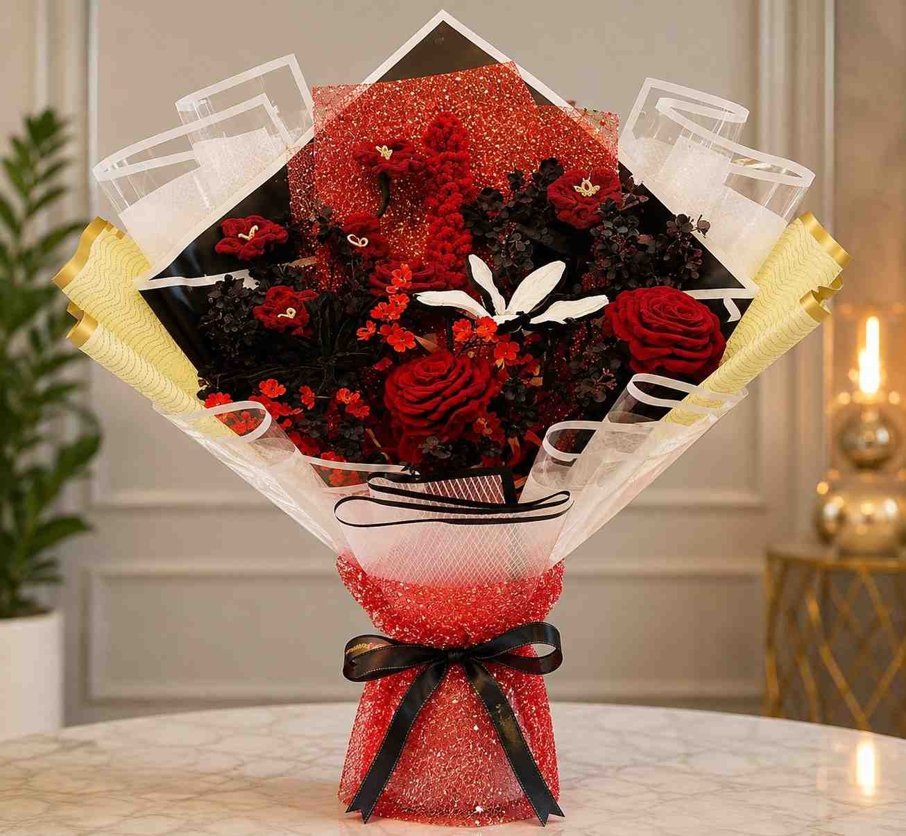 Luxury Floral Bouquet Elegant flower bouquet Pakistan with premium roses, decorative blooms, and luxury wrapping.