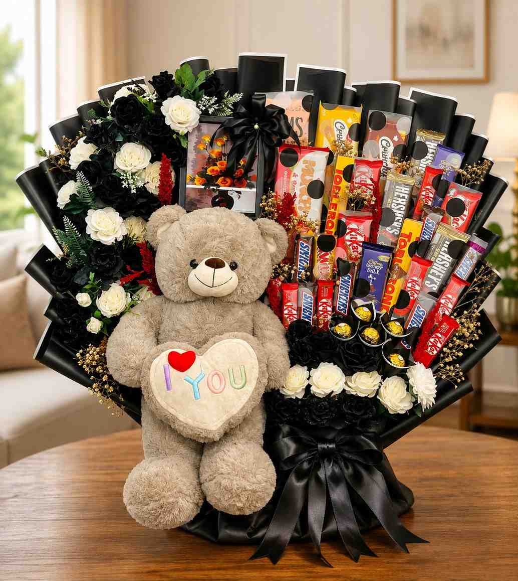 Chocolate Gift Bouquet Lahore Chocolate gift bouquet Lahore with teddy bear flowers and chocolates