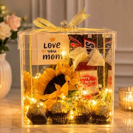 Mother’s Day gift box with sunflower and chocolates
