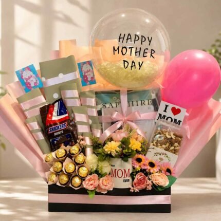 Mother’s Day gift hamper Pakistan with flowers, chocolates, balloons and gifts