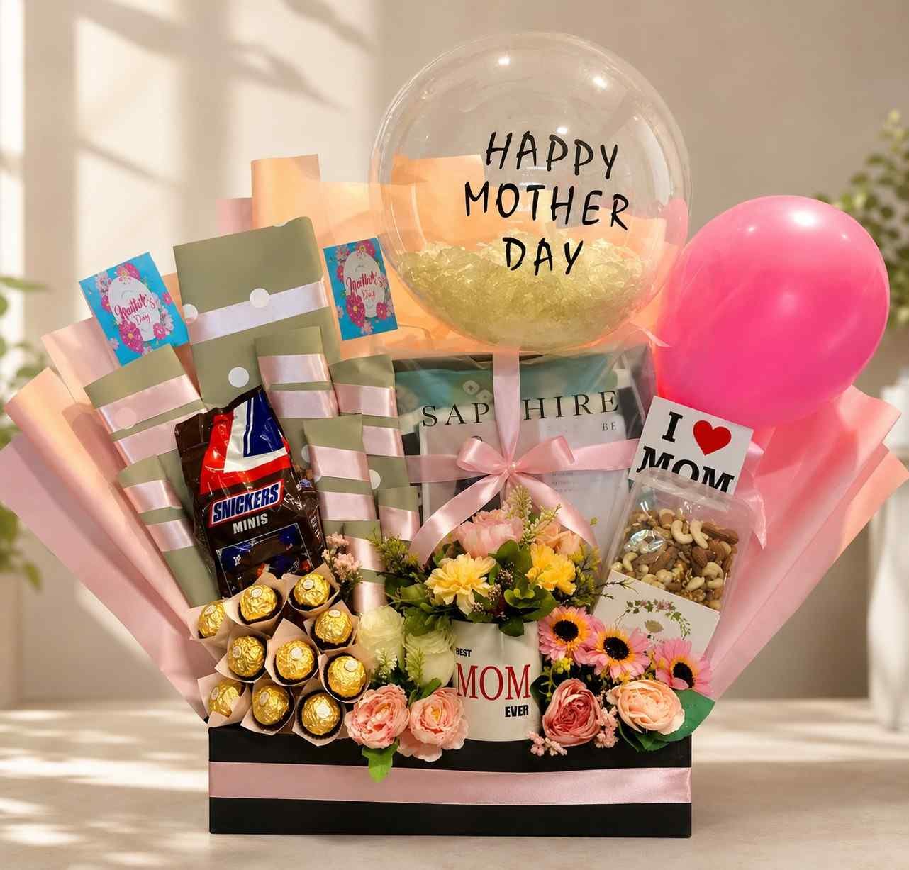 Mother’s Day Gift Hamper Pakistan Mother’s Day gift hamper Pakistan with flowers, chocolates, balloons and gifts