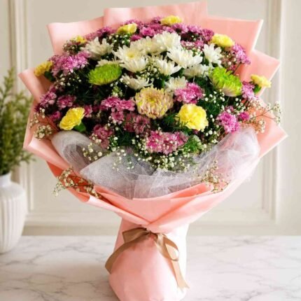 fresh flower bouquet with pastel blooms