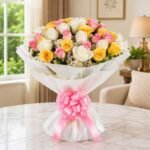 Mixed Rose Bouquet Lahore with pink white and yellow roses