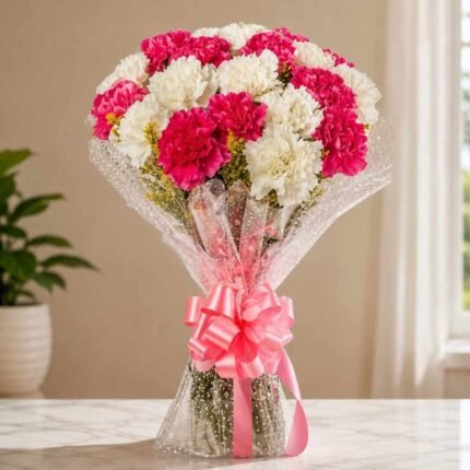 Fresh flower bouquet Lahore with pink carnations and white flowers